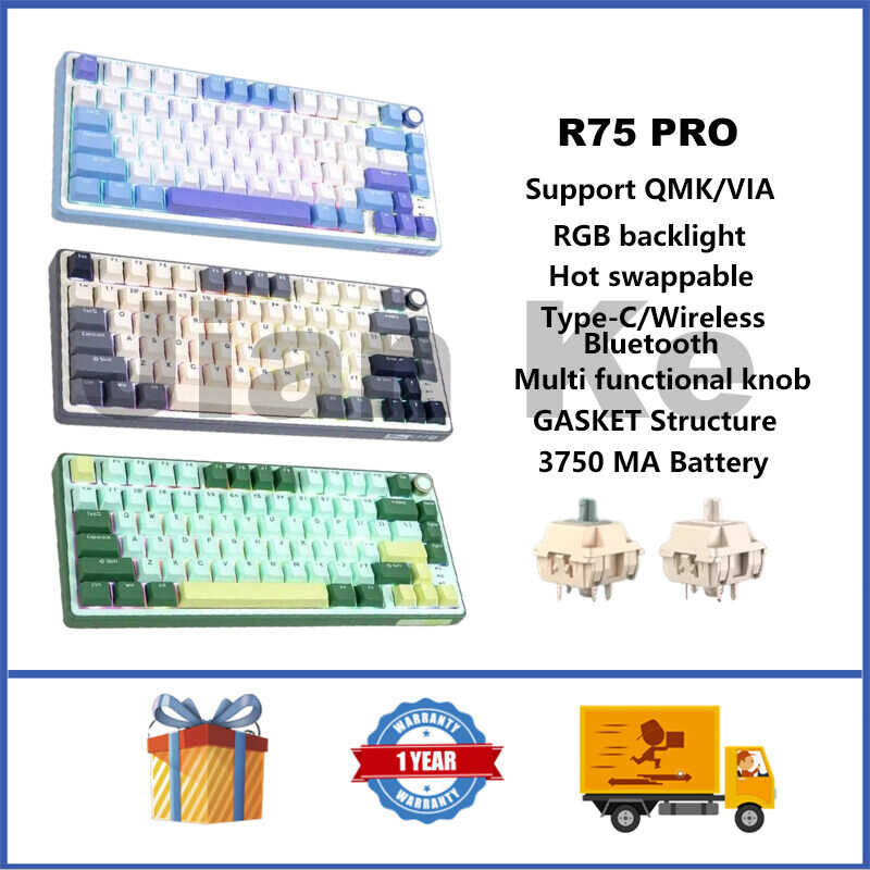 Royal RK Kluge R75 PRO Wireless Mechanical 75% Hot Swappable RGB GASKET ...
