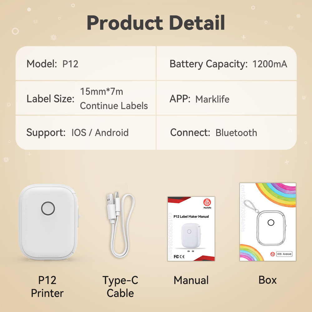 Marklife Thermal Label Sticker Printer P12 Mini Portable Bluetooth ...