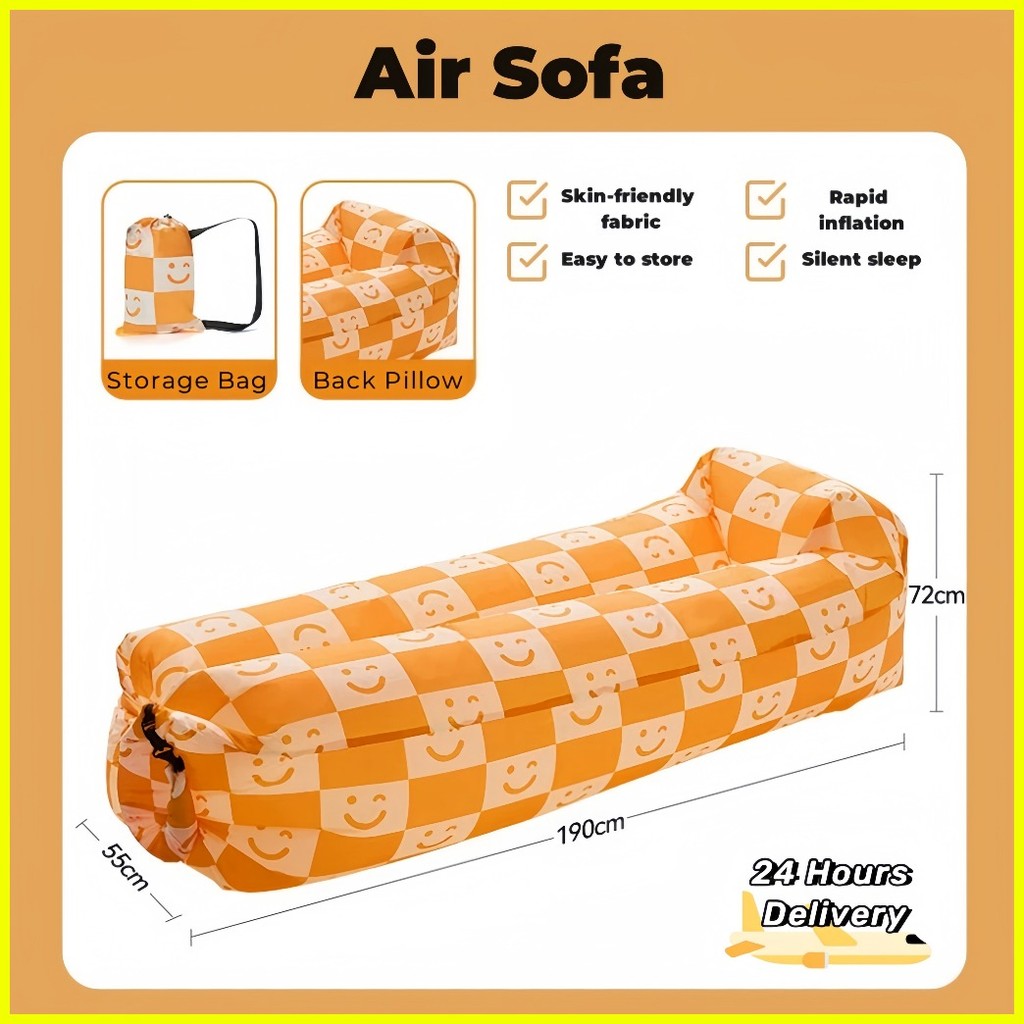 ♠ ۞ Inflatable Sleeping Bag Banana Bed With Pillow Folding Sofa Beach