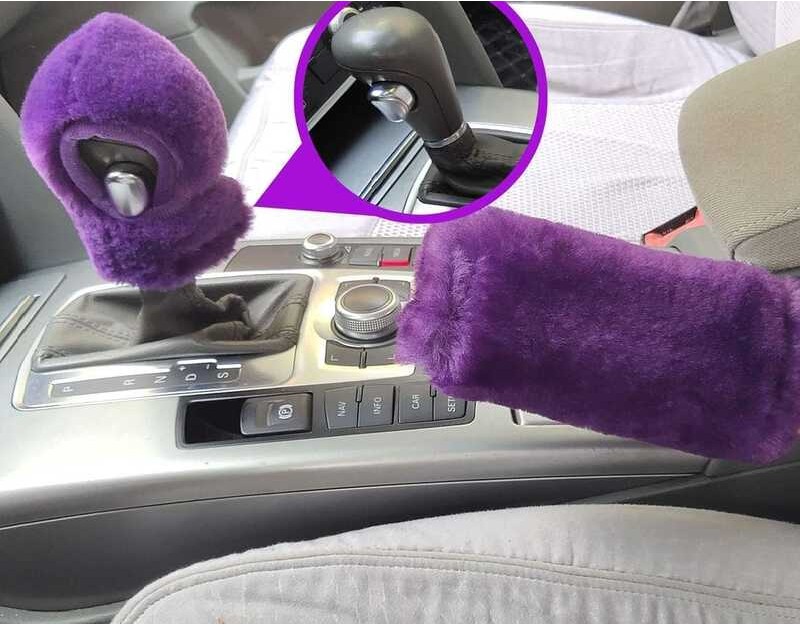 Wool Fur Faux Steering Wheel Handbrake Cover, Gear Shift Cover Set ...