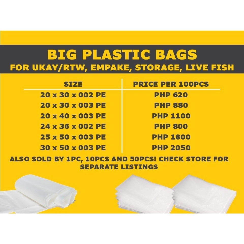Big Plastic Bag (100pcs) for Ukay, RTW, Empake, Storage, Live Fish ...