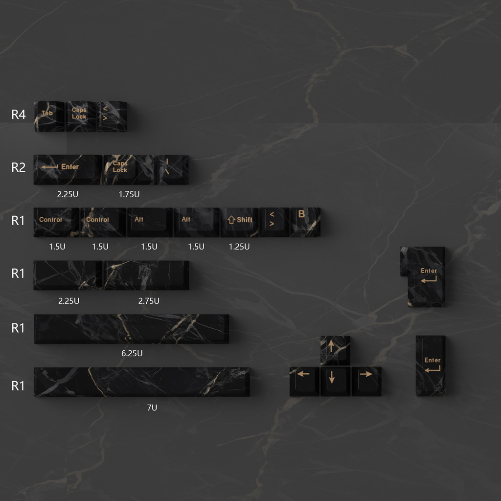 Marble Black Gold Keycaps PBT Cherry profile for MX Switches Mechanical ...