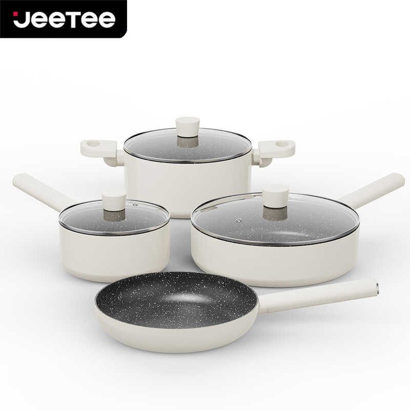 4Pcs JEETEE Marble Stone Non Stick Cookware Kitchen Cooking Ware Pots ...