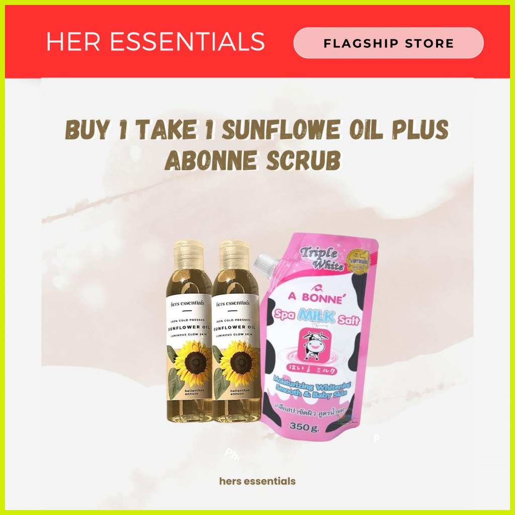 Bundle of 3] 2pcs Sunflower Oil 100ml and Abonne Milk Salt Scrub 350g
