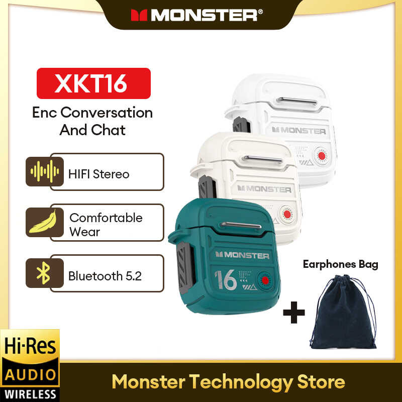 & [New] Monster Xkt16 Bt5.3 Wireless Headphones Bluetooth Earphones Low