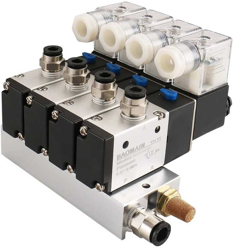 Heschen Elettrovalvola pneumatica elettrica 8, 3V210-08, DC12V, PT1/4, 3/2 vie, silenziatore base collettore raccordi rapidi Set