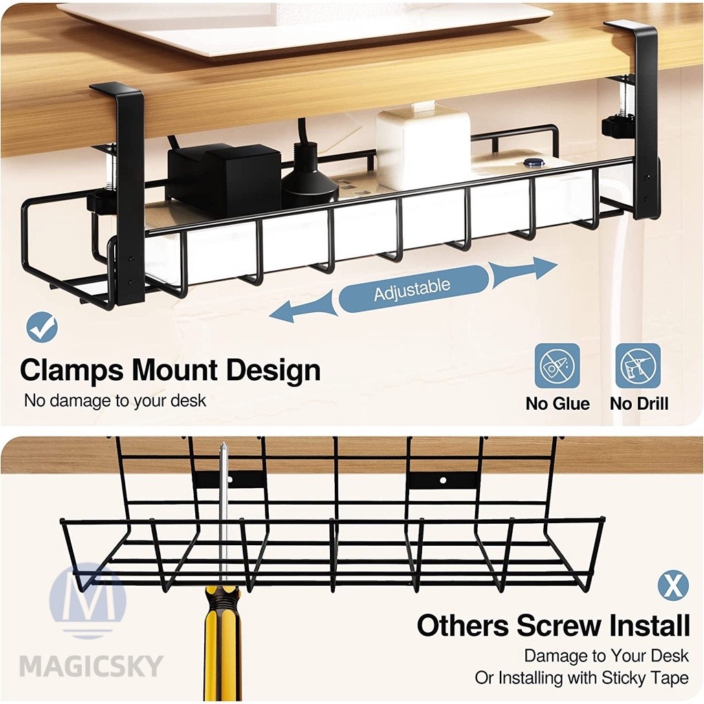 Under Table Storage Rack Desk Wire Basket Cabinet Hanging Rack ...