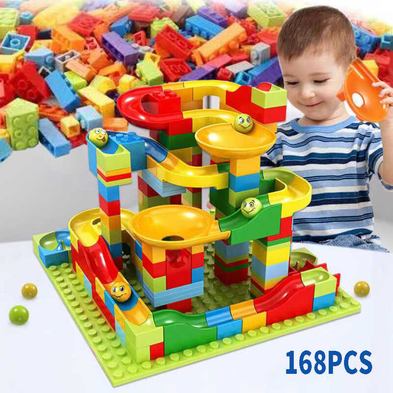 DIY 168 PCS Big Building Blocks For Kids Marble Race Track Ball Block ...