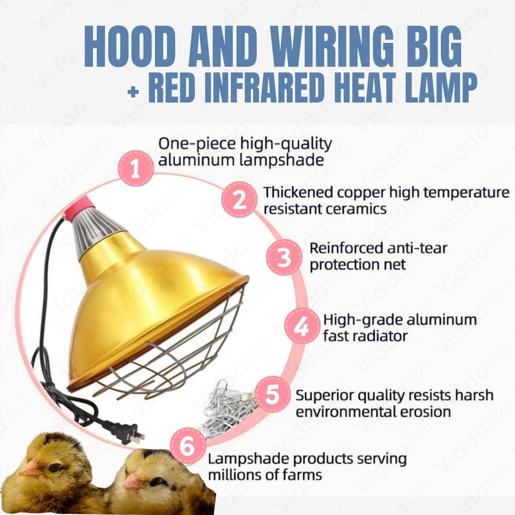 Hood and Wiring Big with Red Infrared Lamp Livestock Brooder Heat ...