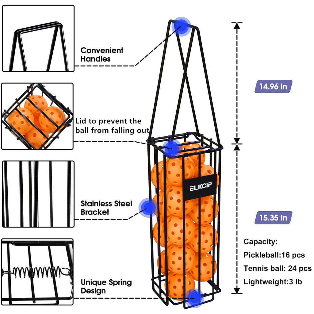 Pickleball Iron Frame Ball Picker Storage Rack Portable Downward ...