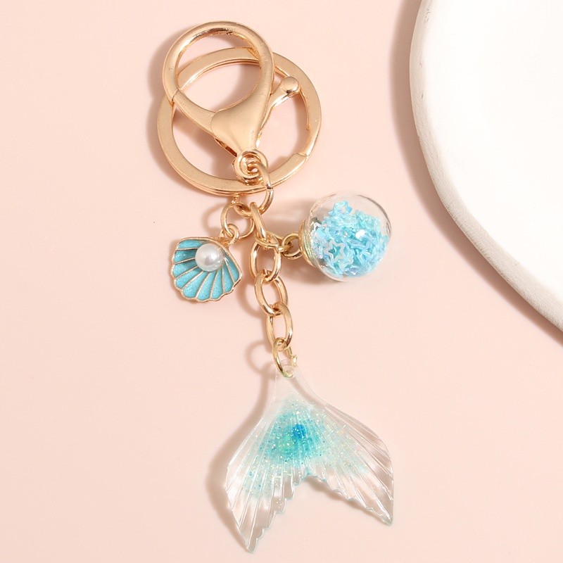 Cute Keychain Shell Pearl Star Glass Bead Mermaid Tail Key Ring Sea Key