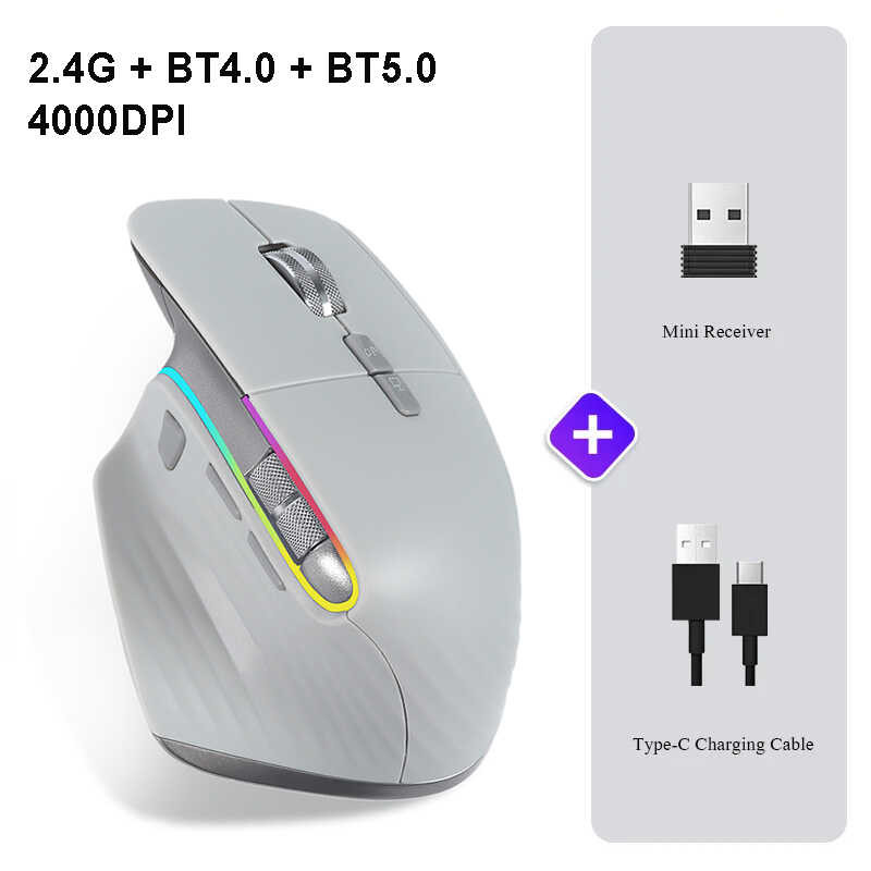 Wireless Mouse Bluetooth+2.4G TriMode Mouse Mute Mice Ergonomic Gaming