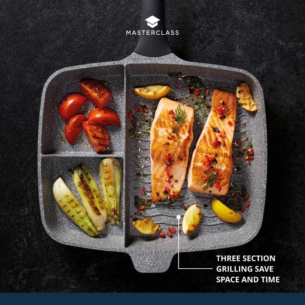 Masterclass Cast Aluminum Non Stick 3 In 1 Multi Section Grill Pan (32 ...