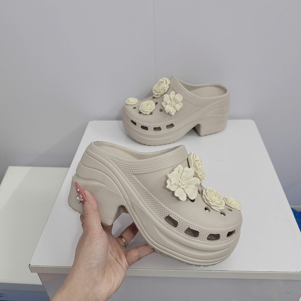 Women's slippers with 9cm padded sole and flowers, soft and lightweight ...