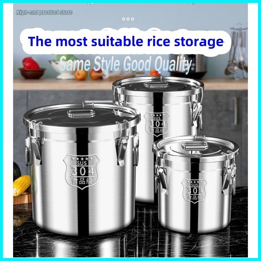 304 Stainless Food Storage Rice Dispenser Metal Bucket Large Capacity ...