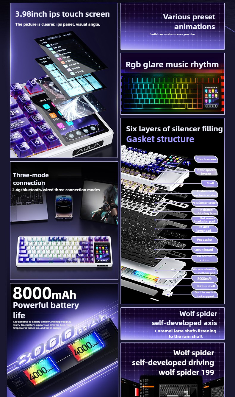 【Local Delivery】Aula New L99 Mechanical Keyboard Three-Mode 3.98-Inch ...