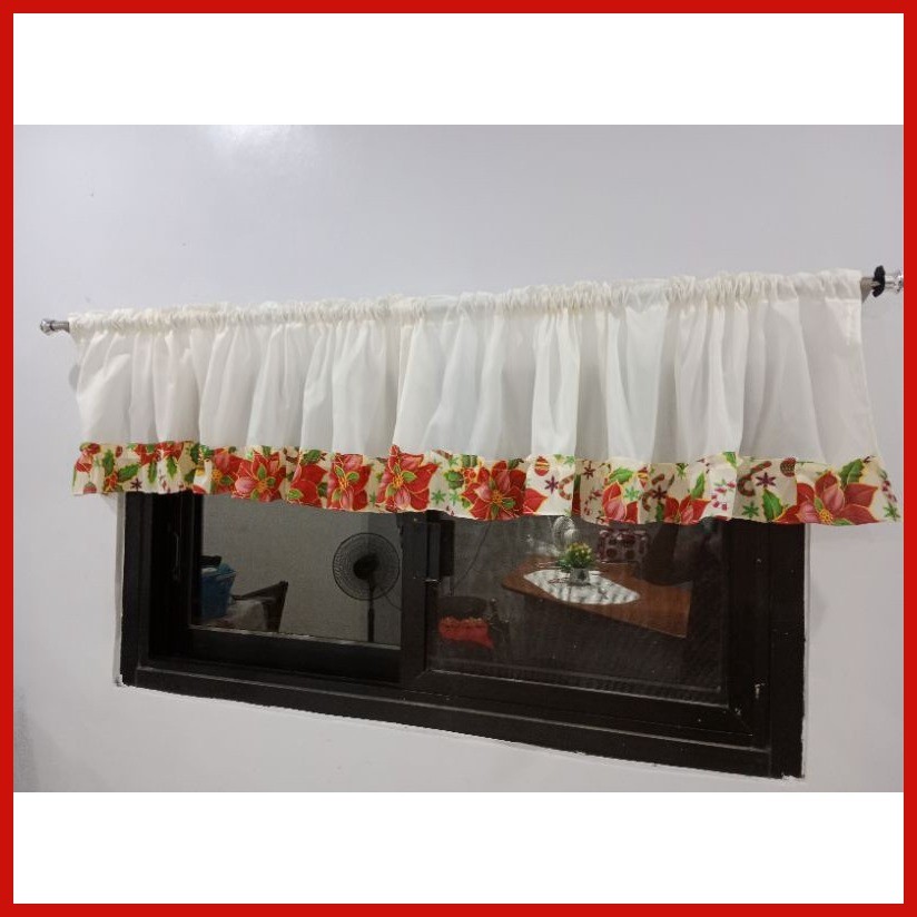 christmass plain with printed raffles door /window curtain 60x15 inches ...