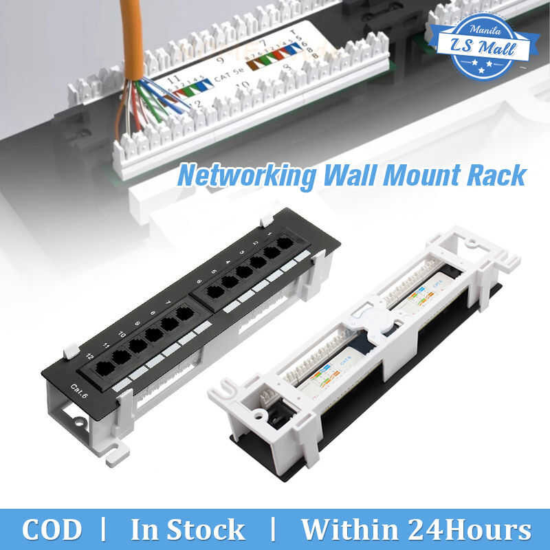 12 Port Cat6 Rj45 Networking Wall Mount Rack 10-Inch Wallmount 1U ...
