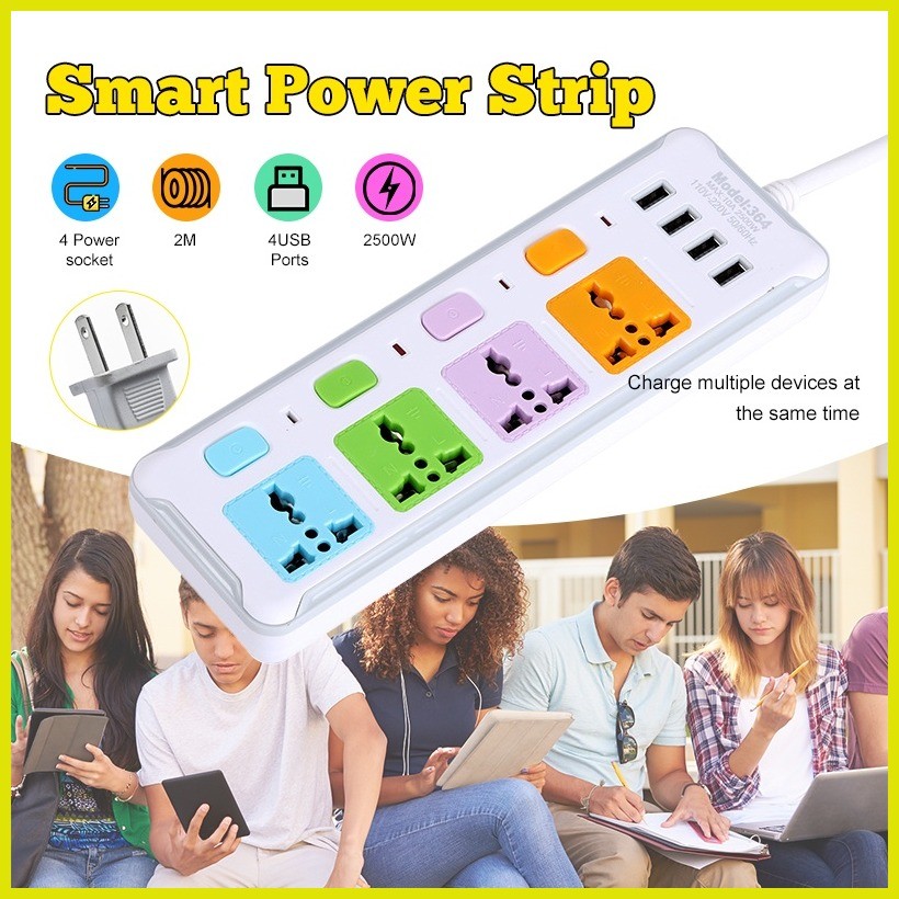 ∇ 2M Multifunction Power Socket Extension With USB And Switch Moveable ...