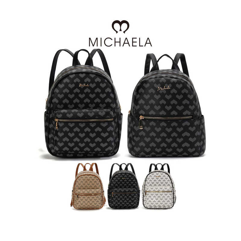MICHAELA Heart Print Backpack For Women Girls Students School Work ...