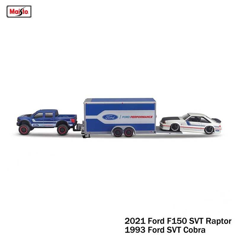 Miniature Maisto Ford F150 Raptor Avec Remorque Et SVT Cobra 1993 - Échelle 1:64, Métal, Neuve