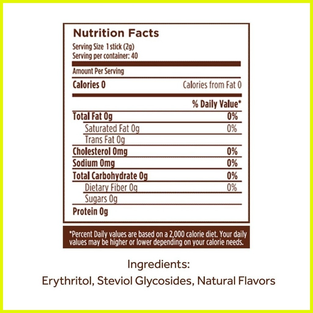 ⊙ Naturals Stevia Zero Calorie Sweetener 40 Sticks 1 Box (Natural