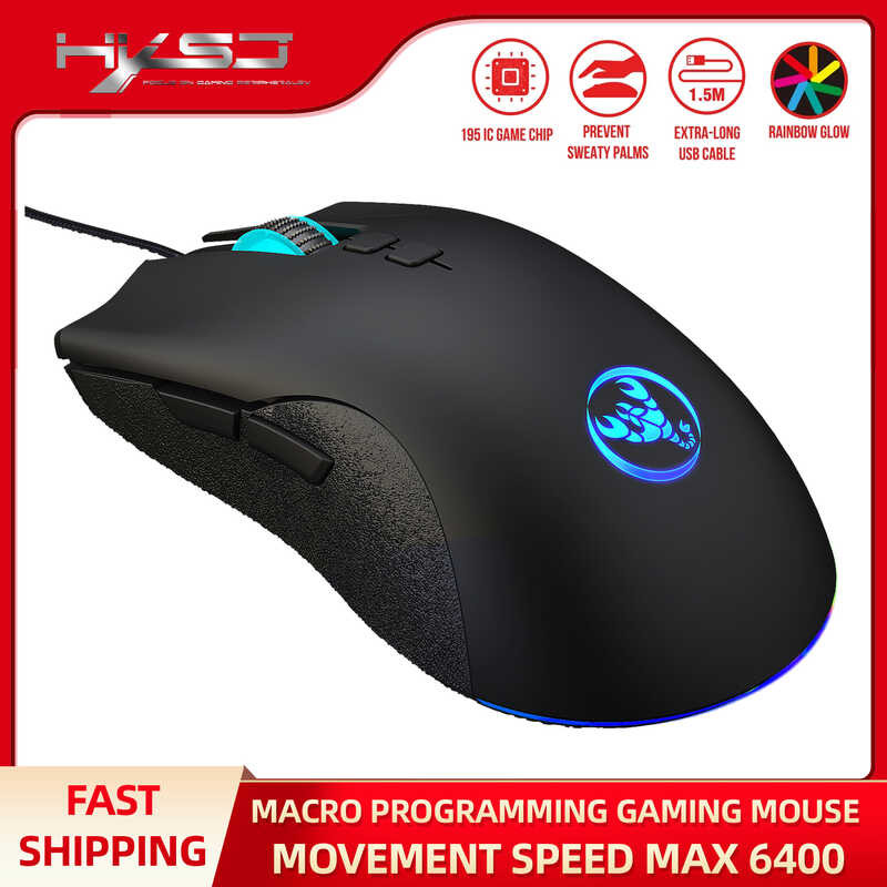HXSJ Wired Gaming Mouse Colorful Glow 7 Buttons Ro Programming 6400Dpi ...