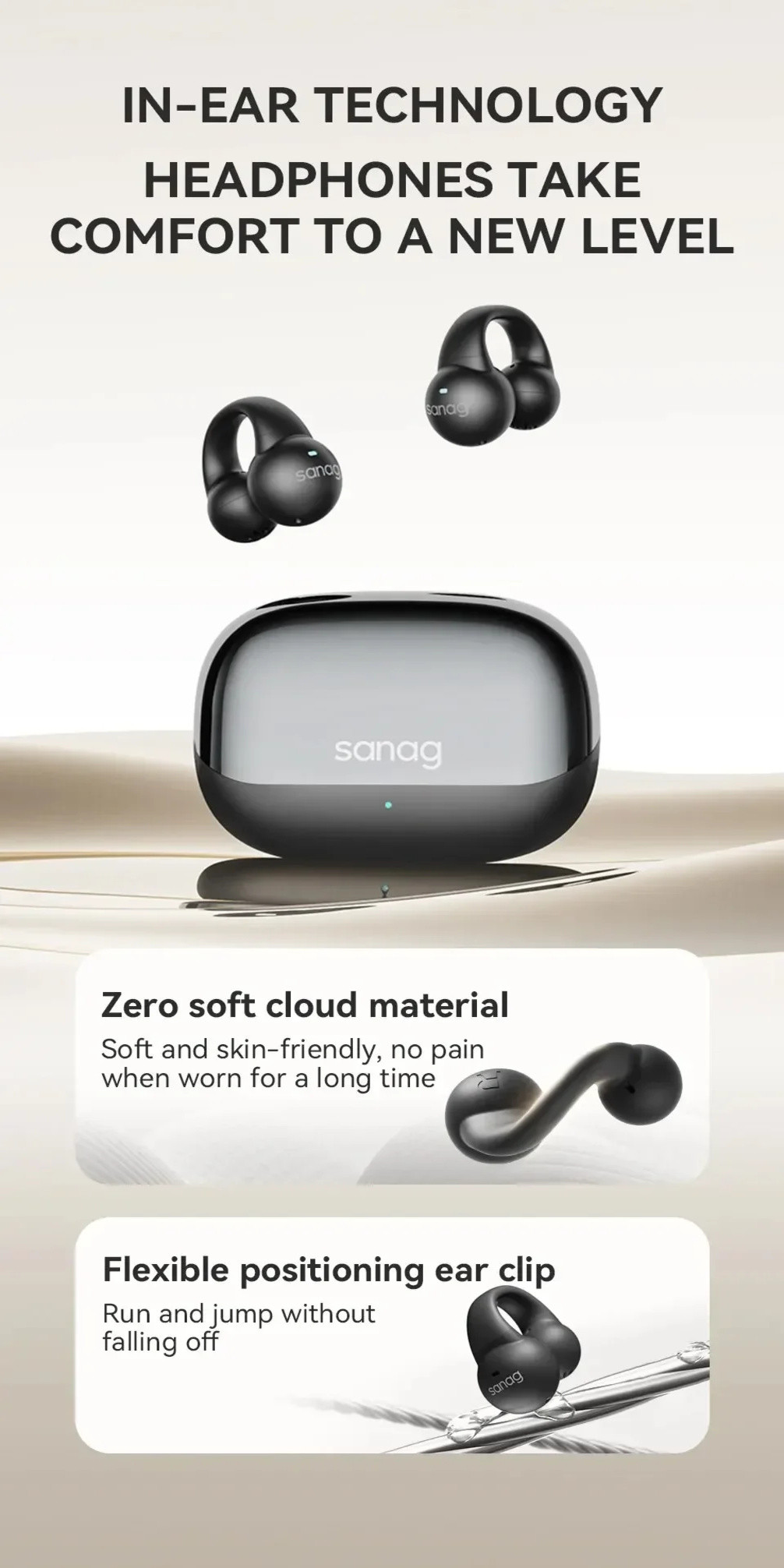 Sanag S2S Wireless Bluetooth Earclip Headset Panoramic Sound TWS