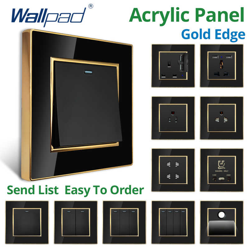 Wall Wallpad Black Acrylic Panel Sa Gold Border UK US Sockets At ...