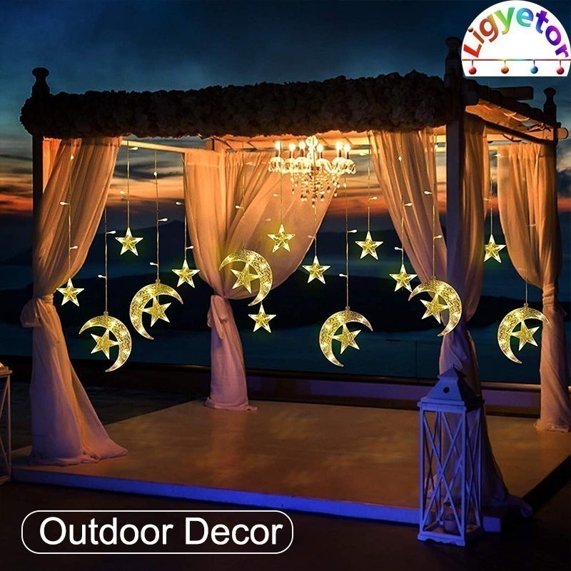 Ligyetor Moon Star Curtain Lights LED String Light for Christmas Party ...