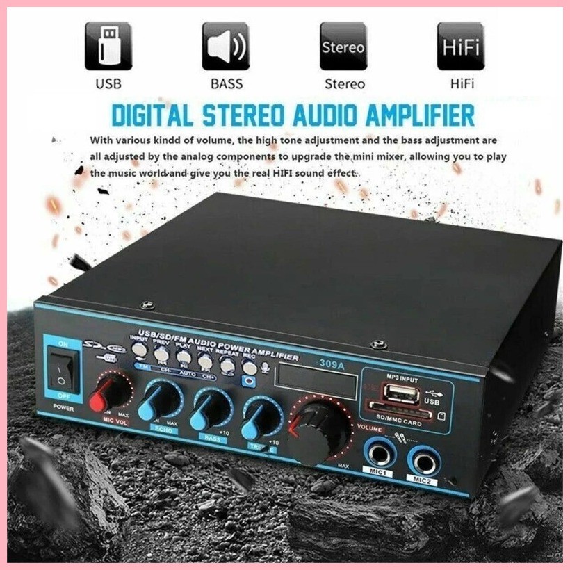 12V 220V 800W Bluetooth 5.0 Amplifier for speakers 2.0 Channel Car