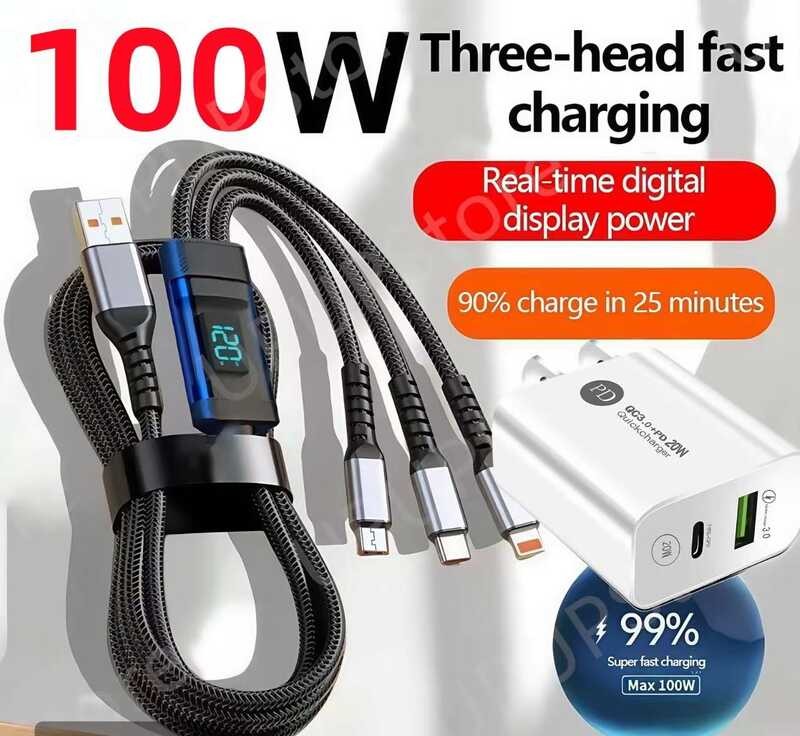 Jj8899 100W 120W 3 In 1 Super Charging 6A Micro Usb Type C Fast Charger ...