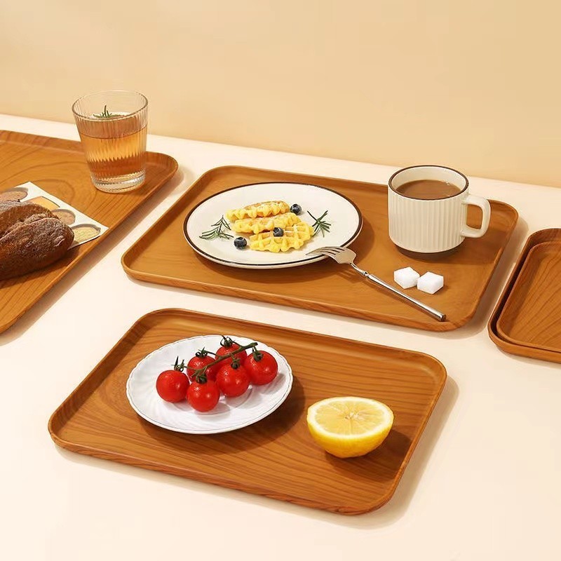 Clearance Sale Wood Grain Plastic Square Tray Kitchen Food Plate ...