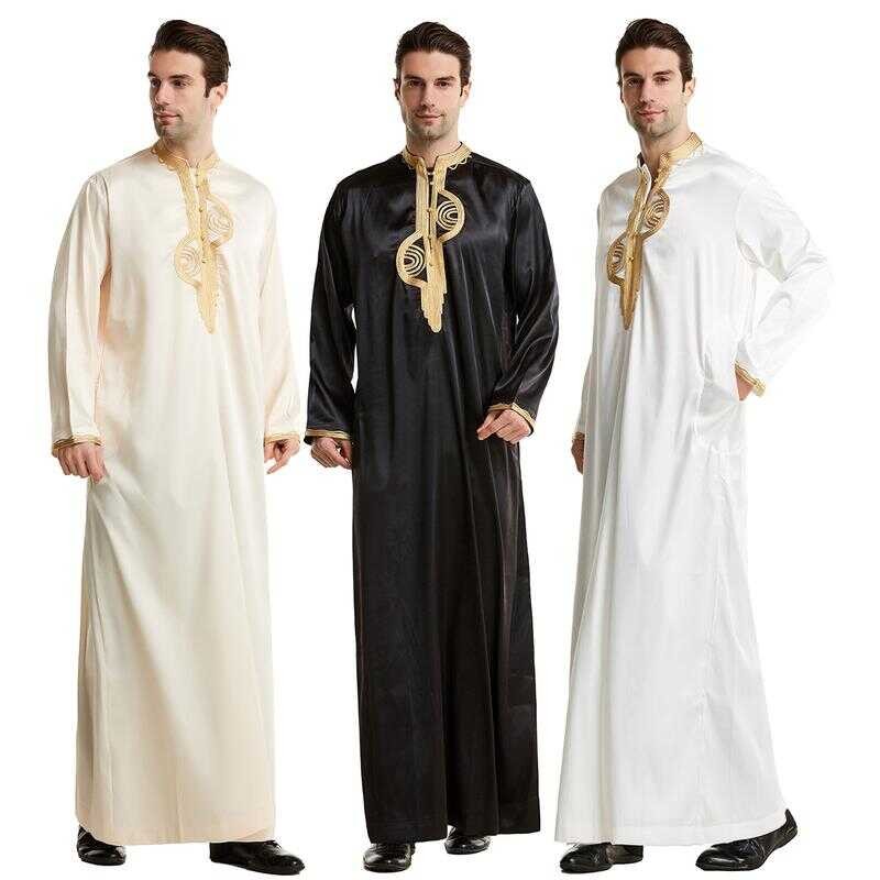 Embroidered Robe Long Sleeves Muslim Attire For Men Stand Collar Men's ...