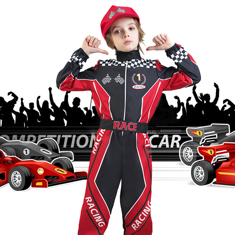 Car Racing Costume for Kids Boys Racer Jumpsuit With Cap career Dress ...