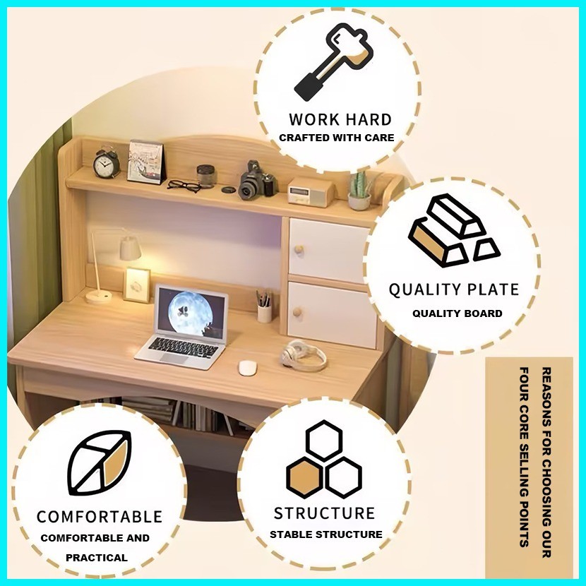 SUNNY Study Table With Drawer Combination Bookcase Bookshelf Integrated ...