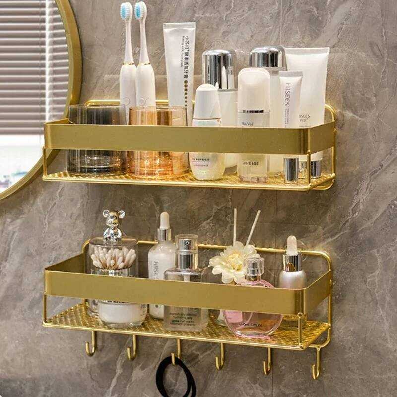 wall mounted shampoo shower cosmetics storage rack bathroom accessories ...