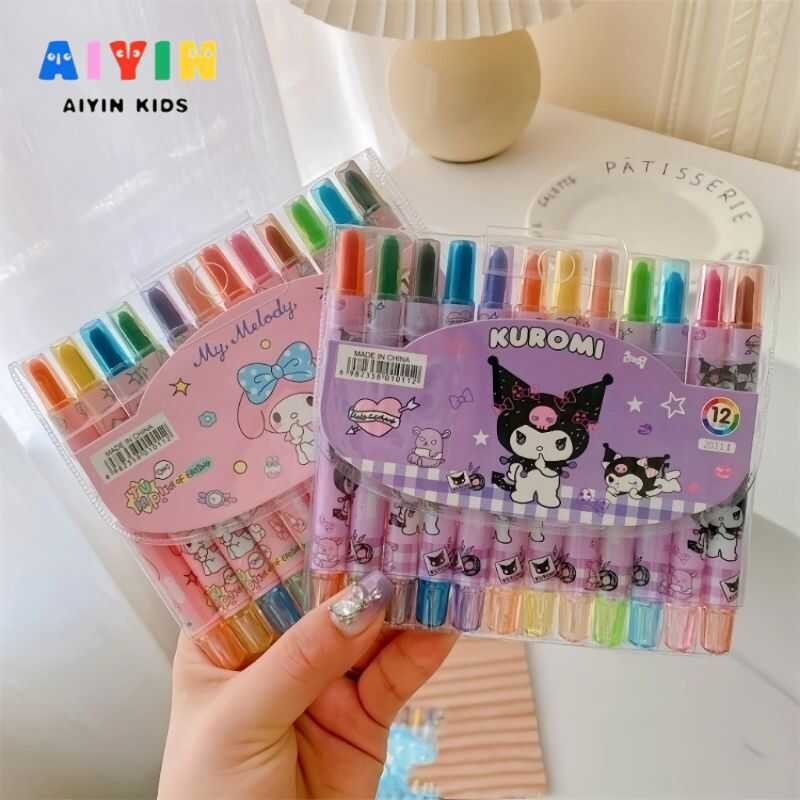 AIYIN 12 Colors Sanrio Rotating Crayon Kuromi Erasable Wax Crayons ...