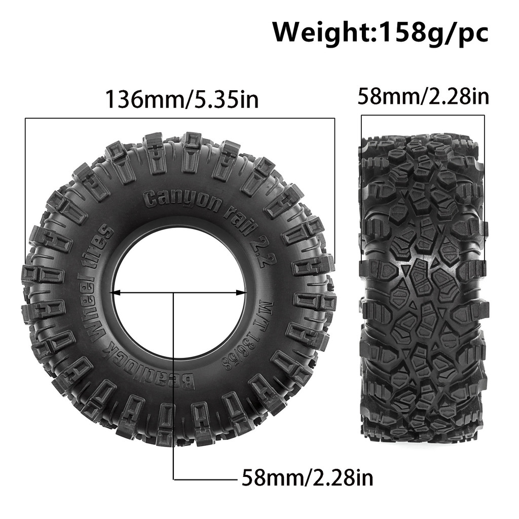 4pcs 120mm Metal 1.9 Beadlock Wheel Rim Rubber Tire Set for 1/10 RC Crawler Car Traxxas TRX4
