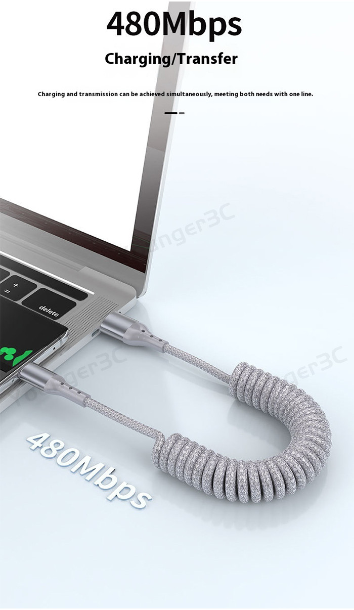 Nylon woven spring telescopic data cable Scalable 100W super fast ...