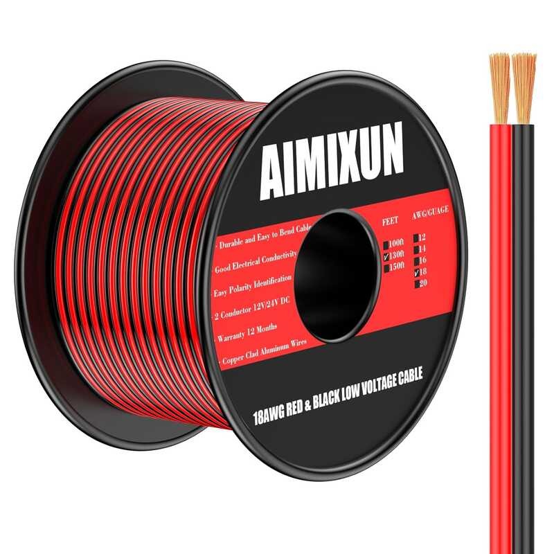 Wire, AIMIXUN 130FT Electrical Conductor Red and Black Cable 12V AWG