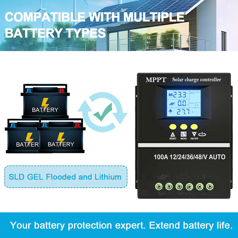 MPPT Solar Controller 30A/ 60A/80A/100A 12V 24V 36V 48V with LCD Screen ...