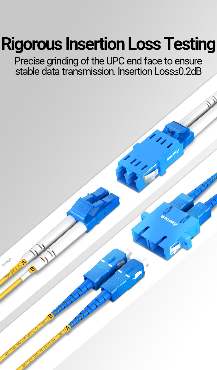 AMPCOM LC to SC UPC Fiber Optical Patch Cable Singlemode Duplex SMF 9 ...