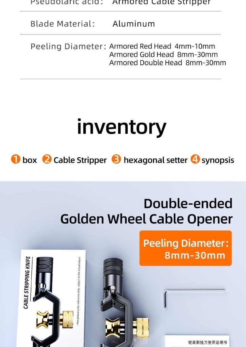 Armored Wire Strippers 4-10mm and 8-28mm Cable Splitter Fiber Optic ...