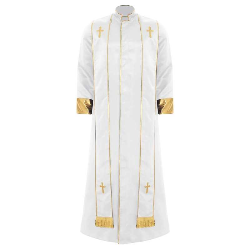 Yy Mens Priest Robe Long Sleeve Gold Cross Cassock Vestments Gown With ...