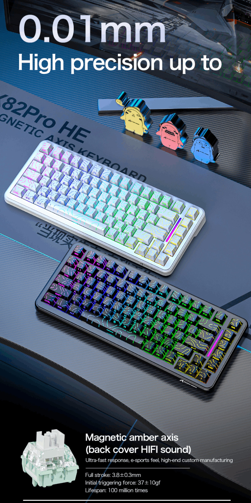 ATTACK SHARK X82 PRO HE Comics Wireless 3 Mode Mechanical Keyboard ...