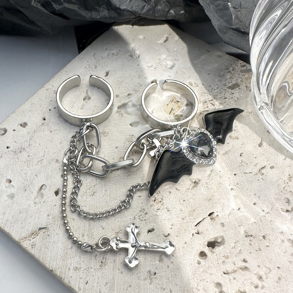 Gothic Devil Wings Rings for Women Y2k Love Crystal Bowknot Cross ...