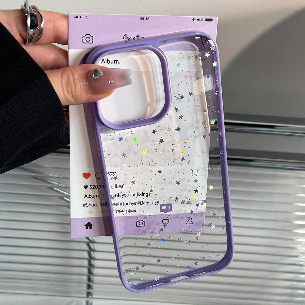 Fashion Candy Color Frame Glitter Star Clear Soft Phone Case For Iphone 