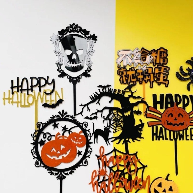 【happy Halloween】acrylic cake decoration cake topper spider bat pumpkin