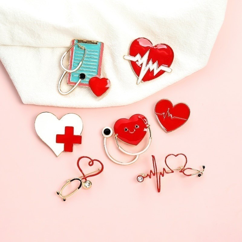 3-6pcs/set Medical Equipment Cartoon Brooch EKG Stethoscope Enamel Pin ...